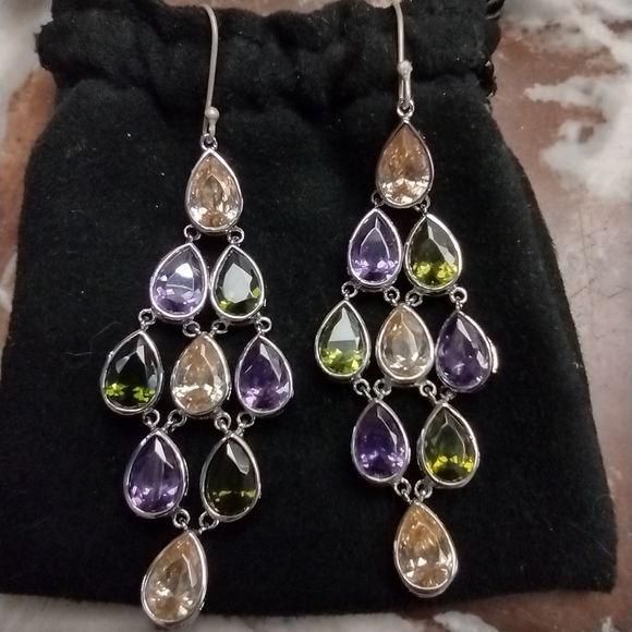 Banana Republic Sterling Citrinr, Peridot, Amethyst Chandelier Earrings - Picture 7 of 8